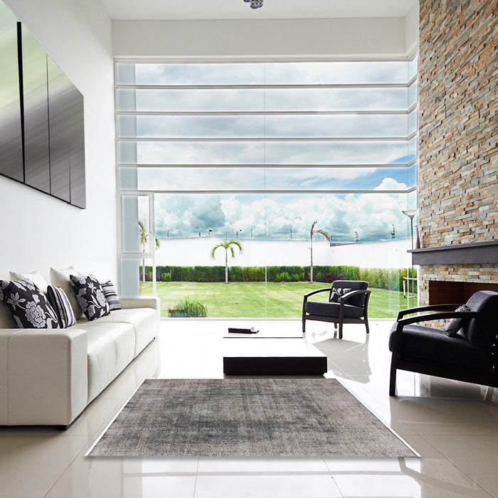 Square Machine Washable Industrial Modern Cloudy Gray Rug in a Living Room, wshurb2195