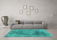 Machine Washable Oriental Turquoise Industrial Rug, wshurb2195turq