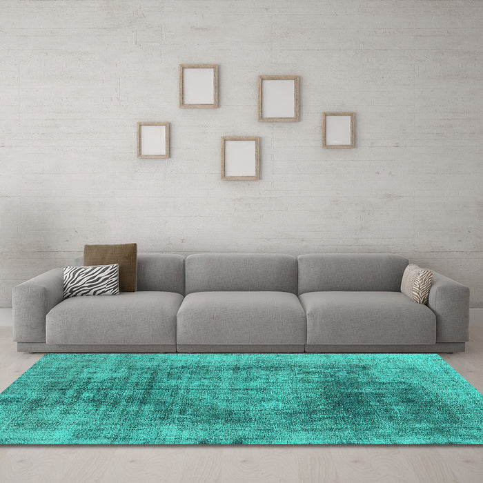 Machine Washable Oriental Turquoise Industrial Area Rugs in a Living Room,, wshurb2195turq
