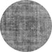 Round Machine Washable Oriental Gray Industrial Rug, wshurb2196gry