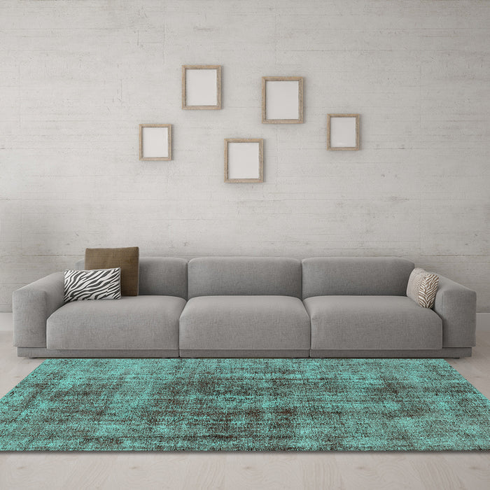 Machine Washable Oriental Turquoise Industrial Area Rugs in a Living Room,, wshurb2196turq