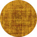 Round Machine Washable Oriental Yellow Industrial Rug, wshurb2196yw