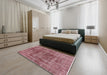 Mid-Century Modern Light Coral Pink Oriental Rug in a Bedroom, urb2196