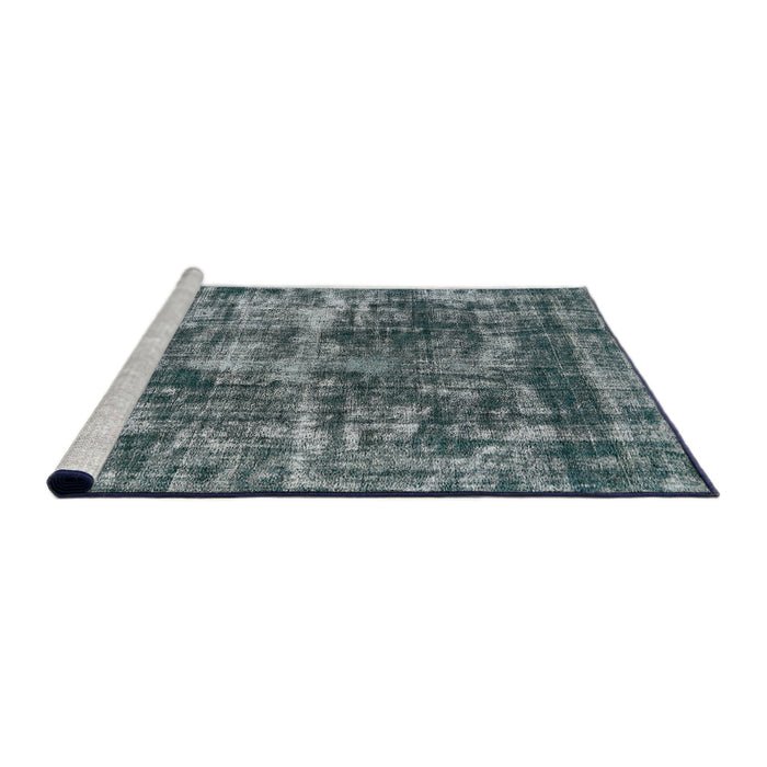 Sideview of Machine Washable Industrial Modern Blue Moss Green Rug, wshurb2197