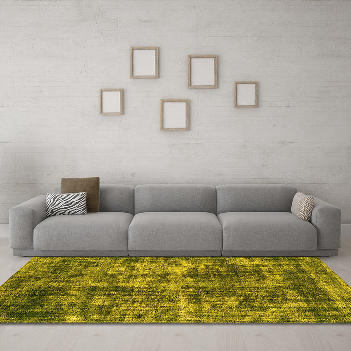 Machine Washable Oriental Yellow Industrial Rug in a Living Room, wshurb2197yw