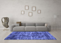 Machine Washable Oriental Blue Industrial Rug, wshurb2197blu