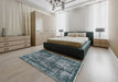 Mid-Century Modern Blue Moss Green Oriental Rug in a Bedroom, urb2197