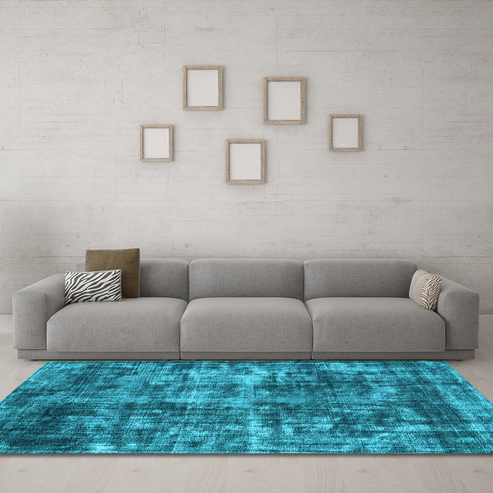 Machine Washable Oriental Light Blue Industrial Rug in a Living Room, wshurb2197lblu