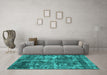 Machine Washable Oriental Turquoise Industrial Area Rugs in a Living Room,, wshurb2197turq