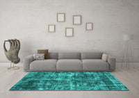 Machine Washable Oriental Turquoise Industrial Rug, wshurb2197turq