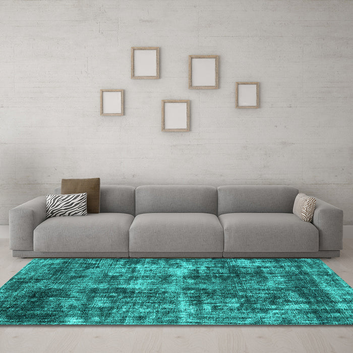Machine Washable Oriental Turquoise Industrial Area Rugs in a Living Room,, wshurb2197turq