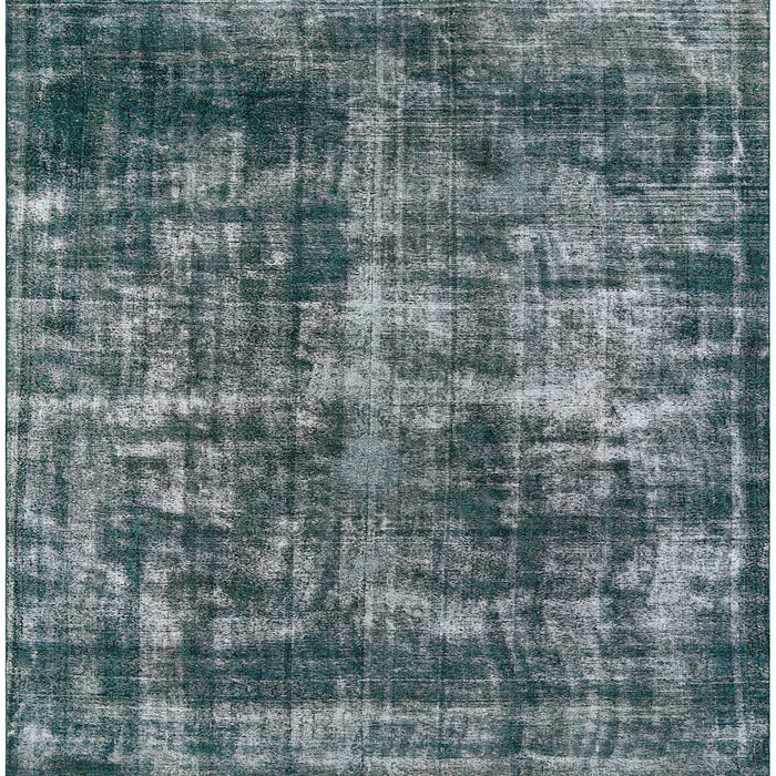 Square Mid-Century Modern Blue Moss Green Oriental Rug, urb2197