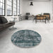 Round Machine Washable Industrial Modern Blue Moss Green Rug in a Office, wshurb2197