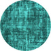 Round Oriental Turquoise Industrial Rug, urb2197turq