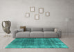 Machine Washable Oriental Turquoise Industrial Area Rugs in a Living Room,, wshurb2198turq