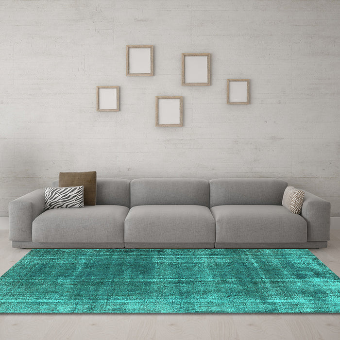 Machine Washable Oriental Turquoise Industrial Area Rugs in a Living Room,, wshurb2198turq