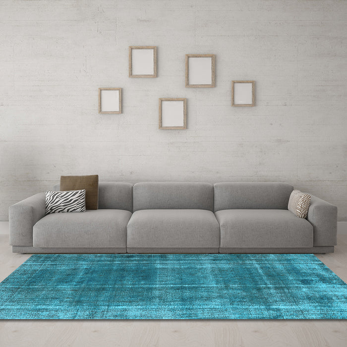 Machine Washable Oriental Light Blue Industrial Rug in a Living Room, wshurb2198lblu
