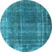 Round Machine Washable Oriental Light Blue Industrial Rug, wshurb2198lblu