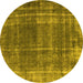 Round Machine Washable Oriental Yellow Industrial Rug, wshurb2198yw