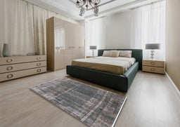 Mid-Century Modern Gray Oriental Rug in a Bedroom, urb2198