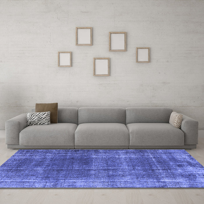 Machine Washable Oriental Blue Industrial Rug in a Living Room, wshurb2198blu