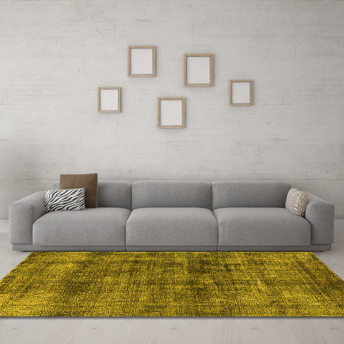 Machine Washable Oriental Yellow Industrial Rug in a Living Room, wshurb2199yw