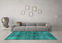 Machine Washable Oriental Turquoise Industrial Rug, wshurb2199turq