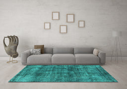 Machine Washable Oriental Turquoise Industrial Area Rugs in a Living Room,, wshurb2199turq