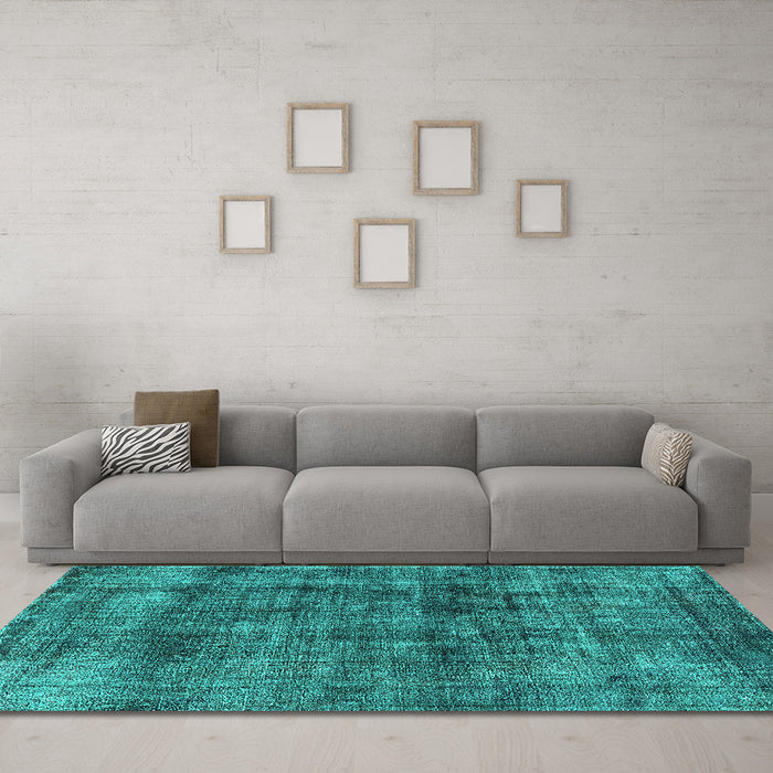 Machine Washable Oriental Turquoise Industrial Area Rugs in a Living Room,, wshurb2199turq