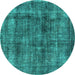 Round Machine Washable Oriental Turquoise Industrial Area Rugs, wshurb2199turq