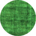 Round Machine Washable Oriental Green Industrial Area Rugs, wshurb2199grn