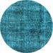 Round Machine Washable Oriental Light Blue Industrial Rug, wshurb2199lblu