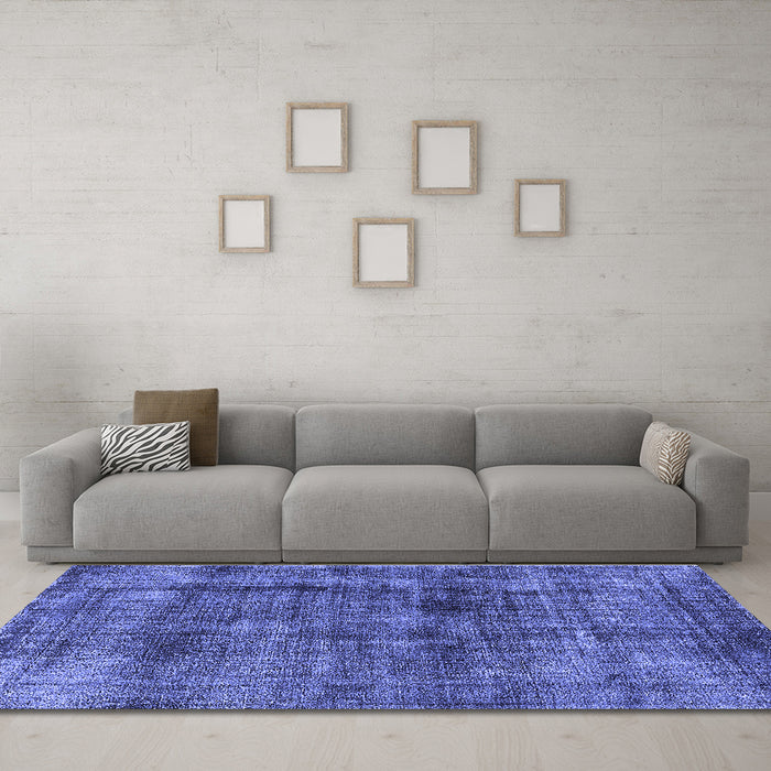 Machine Washable Oriental Blue Industrial Rug in a Living Room, wshurb2199blu