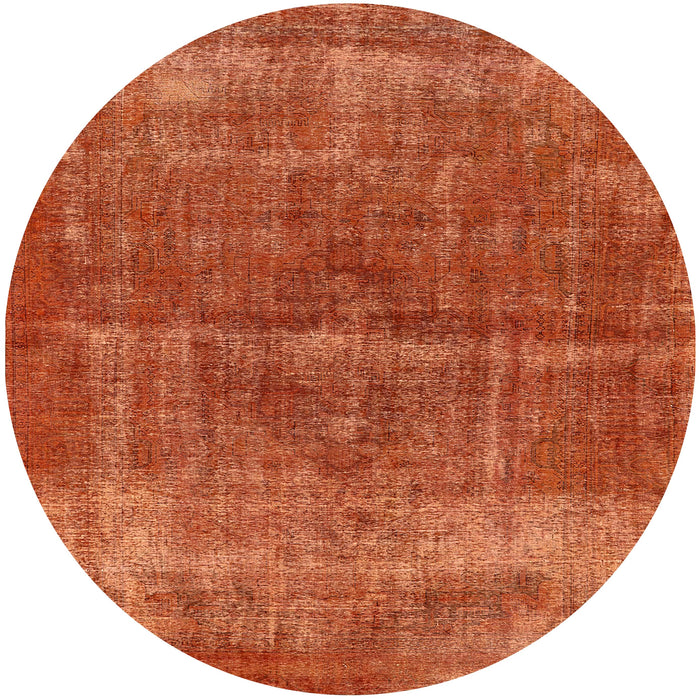 Round Mid-Century Modern Bright Orange Oriental Rug, urb2200