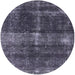 Round Machine Washable Industrial Modern Charcoal Blue Rug, wshurb2201