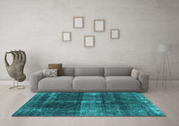 Machine Washable Oriental Turquoise Industrial Rug, wshurb2201turq