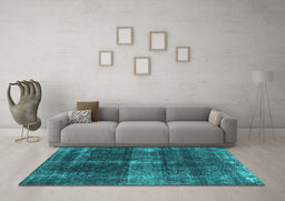 Machine Washable Oriental Turquoise Industrial Area Rugs in a Living Room,, wshurb2201turq