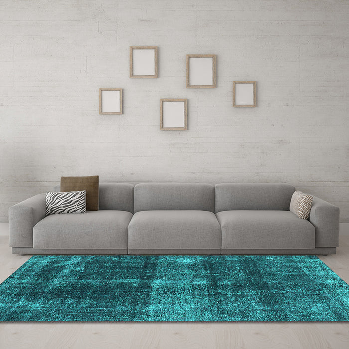 Machine Washable Oriental Turquoise Industrial Area Rugs in a Living Room,, wshurb2201turq