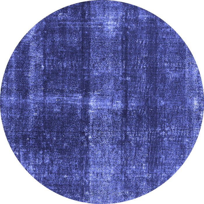 Round Machine Washable Oriental Blue Industrial Rug, wshurb2201blu