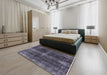 Mid-Century Modern Charcoal Blue Oriental Rug in a Bedroom, urb2201