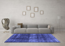 Machine Washable Oriental Blue Industrial Rug in a Living Room, wshurb2201blu