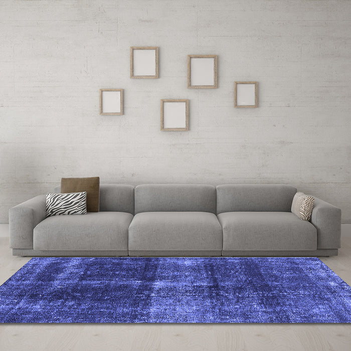 Machine Washable Oriental Blue Industrial Rug in a Living Room, wshurb2201blu