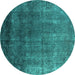 Round Oriental Turquoise Industrial Rug, urb2202turq