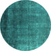 Round Machine Washable Oriental Turquoise Industrial Area Rugs, wshurb2202turq