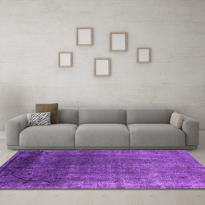 Machine Washable Oriental Purple Industrial Area Rugs in a Living Room, wshurb2202pur
