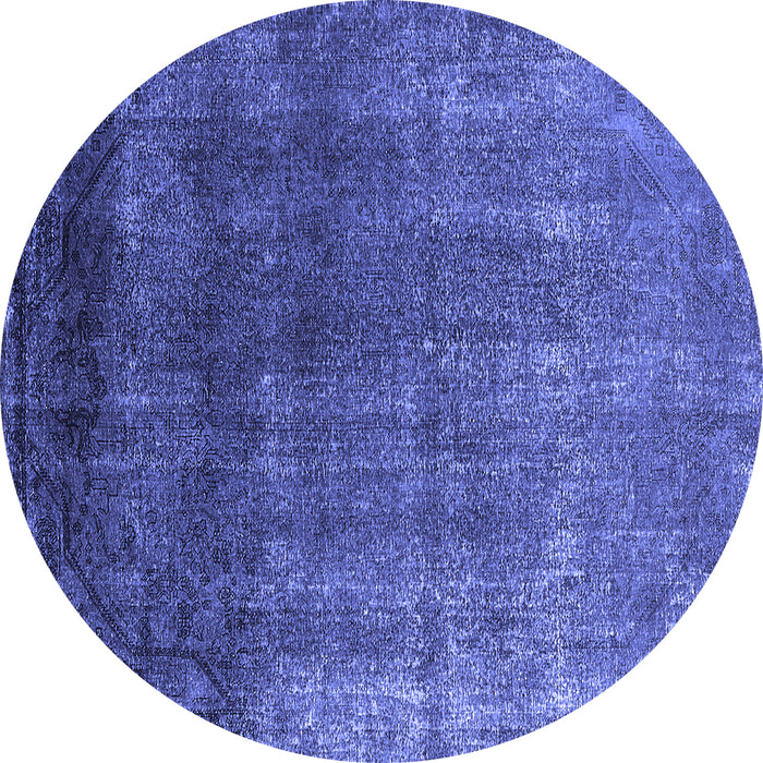Round Machine Washable Oriental Blue Industrial Rug, wshurb2202blu