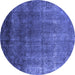 Round Machine Washable Oriental Blue Industrial Rug, wshurb2202blu