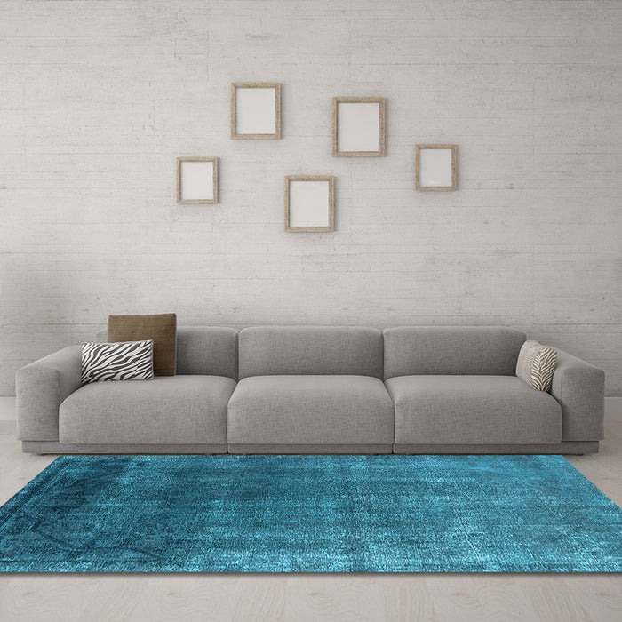 Machine Washable Oriental Light Blue Industrial Rug in a Living Room, wshurb2202lblu