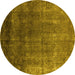 Round Machine Washable Oriental Yellow Industrial Rug, wshurb2202yw