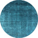 Round Machine Washable Oriental Light Blue Industrial Rug, wshurb2202lblu